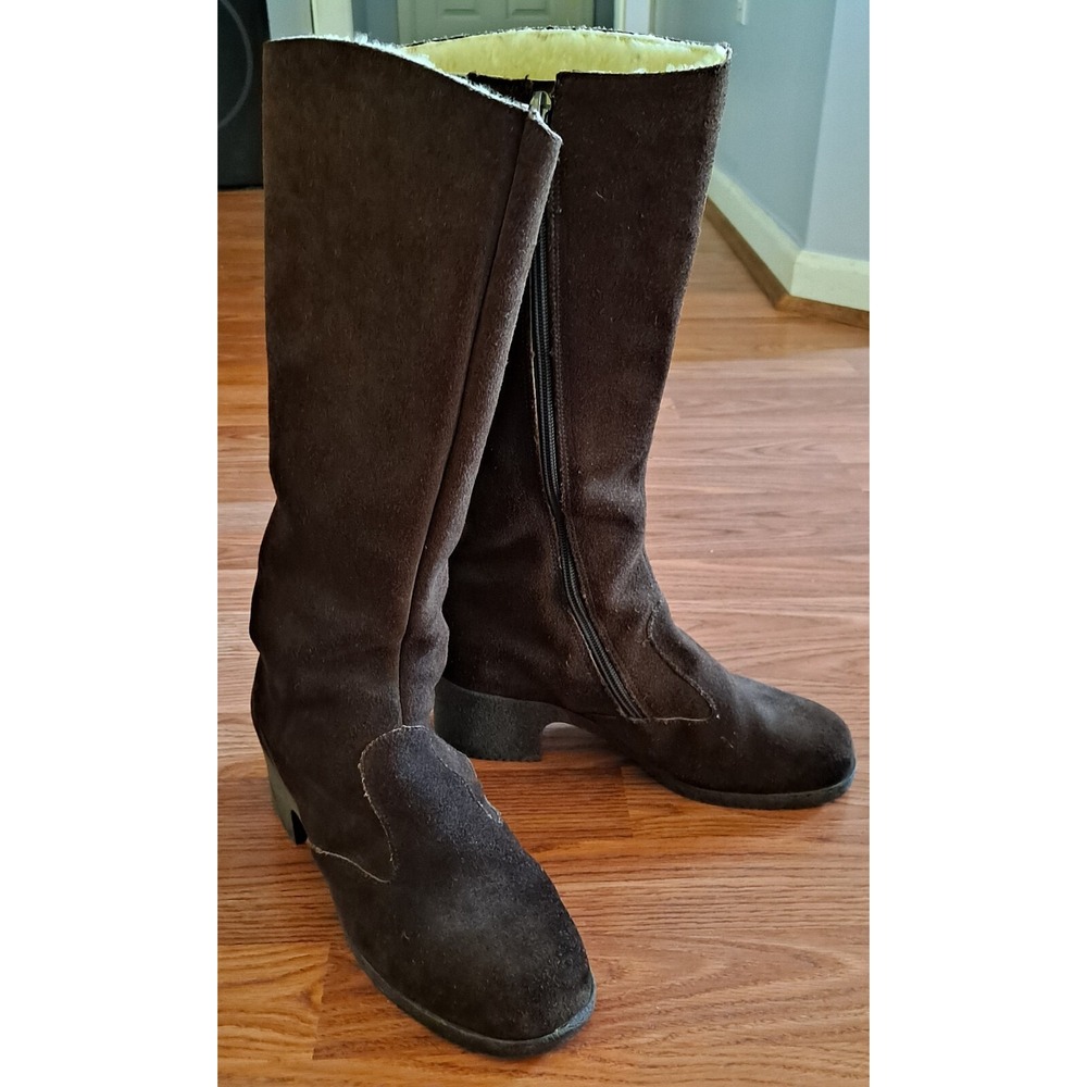 RICHARD DRAPER Womens 7.5 BROWN‎ LEATHER SHEARLING LINED Boots SIDE ZIP